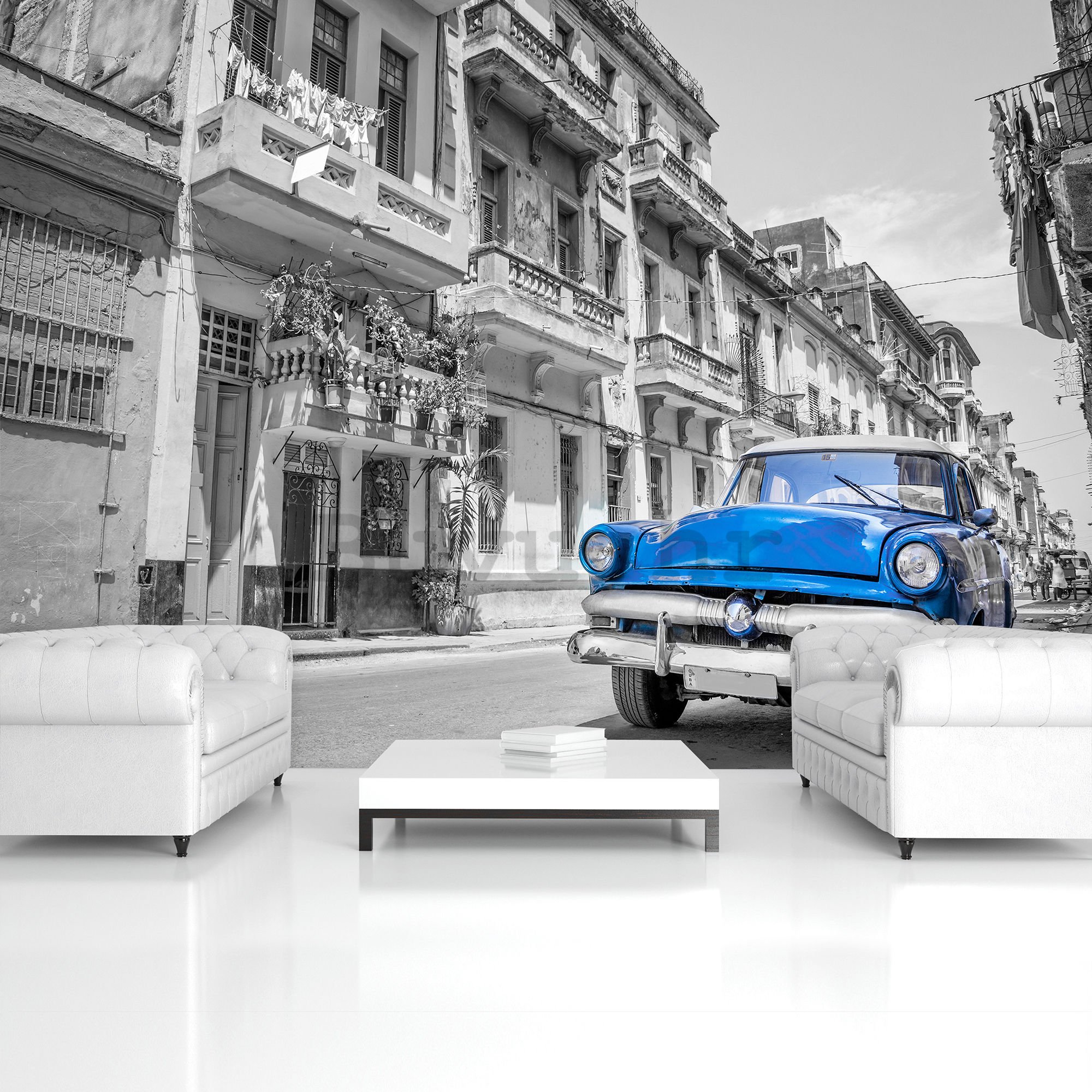 Vlies foto tapeta: Havanski plavi automobil - 184x254 cm