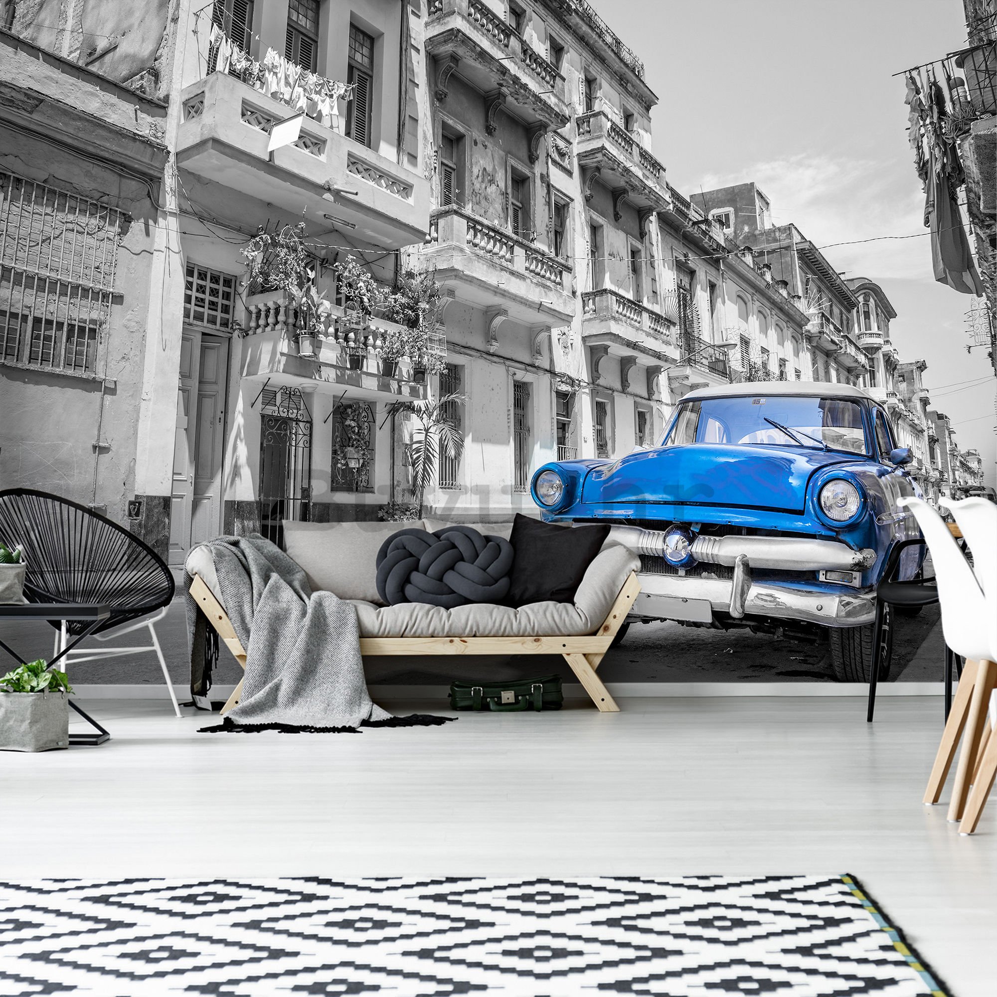 Vlies foto tapeta: Havanski plavi automobil - 184x254 cm