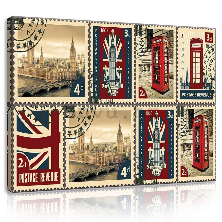 Slika na platnu: Poštanske marke Velika Britanija - 75x100 cm
