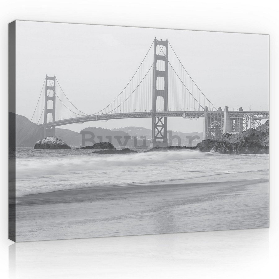 Slika na platnu: Golden Gate Bridge (crno-bijeli) - 75x100 cm