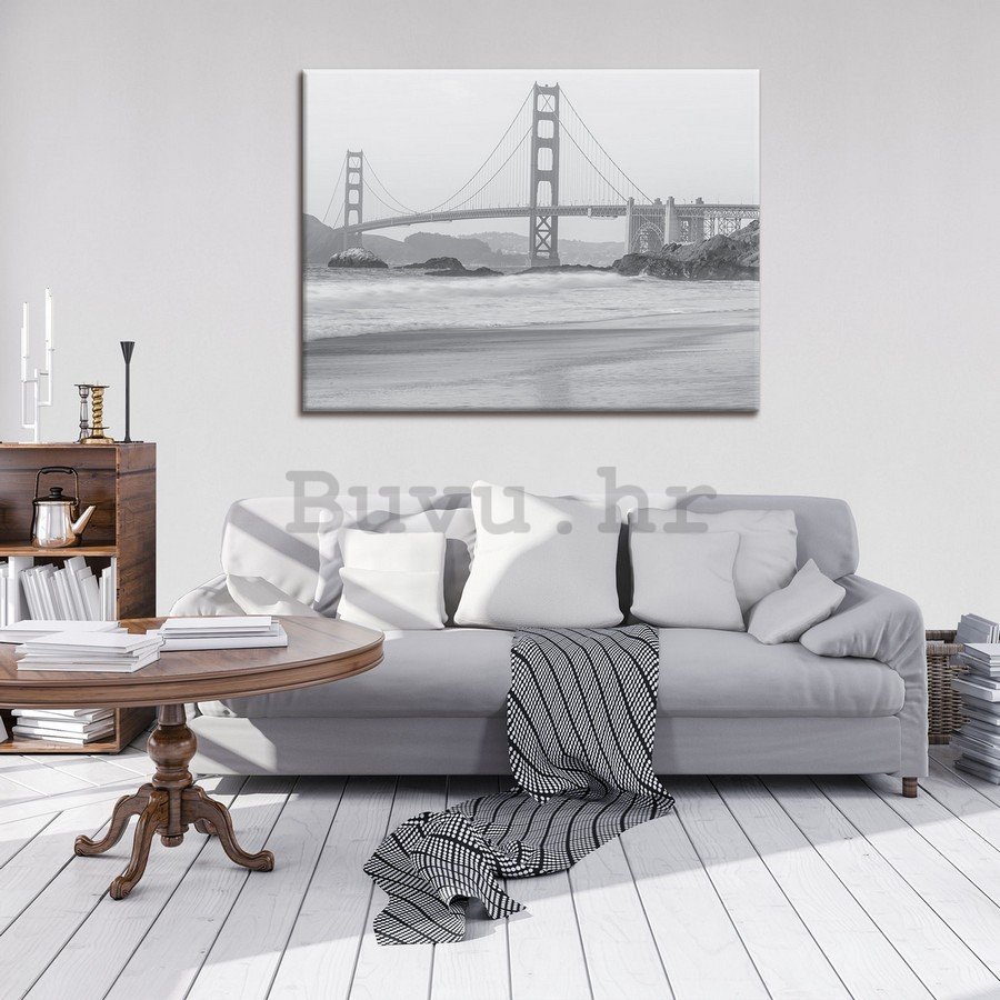 Slika na platnu: Golden Gate Bridge (crno-bijeli) - 75x100 cm