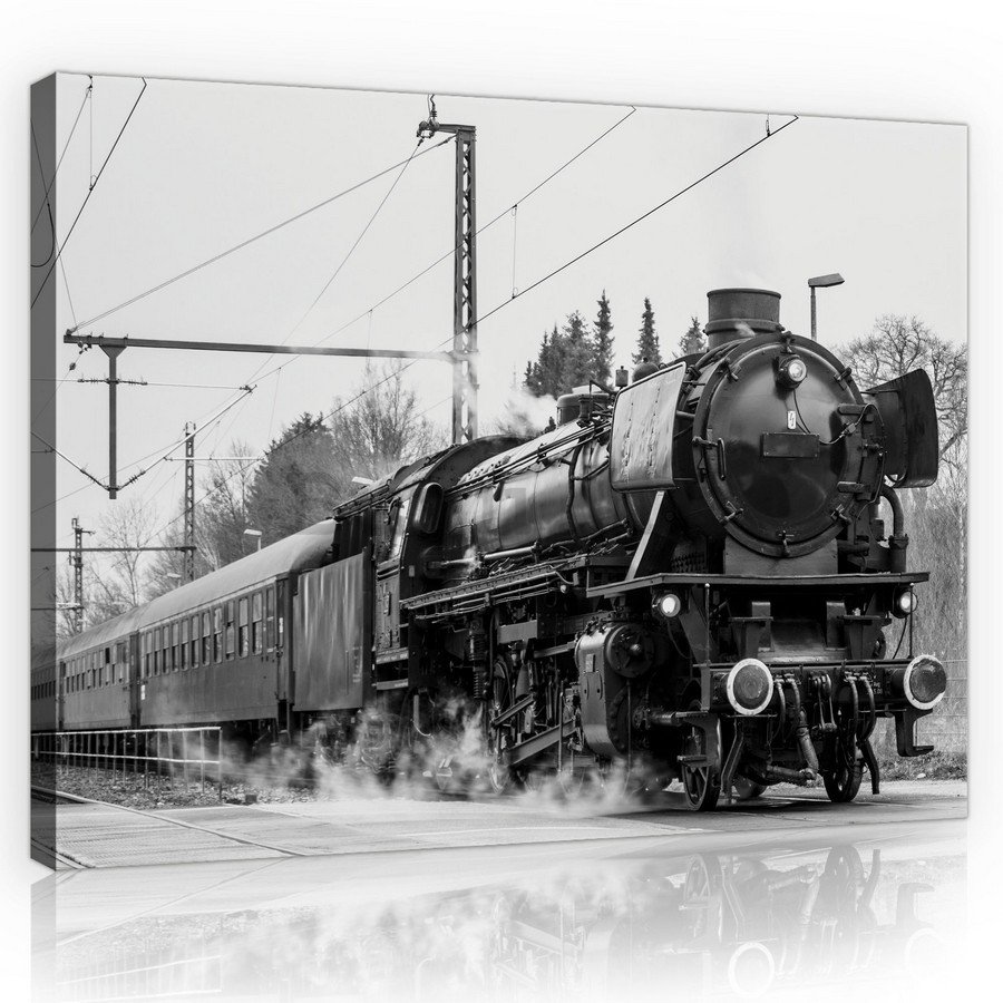 Slika na platnu: Parna lokomotiva (crno-bijela) - 75x100 cm