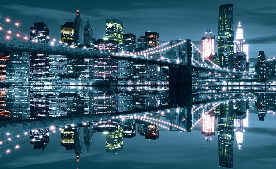 Slika na platnu: Plavi Brooklyn Bridge - 75x100 cm