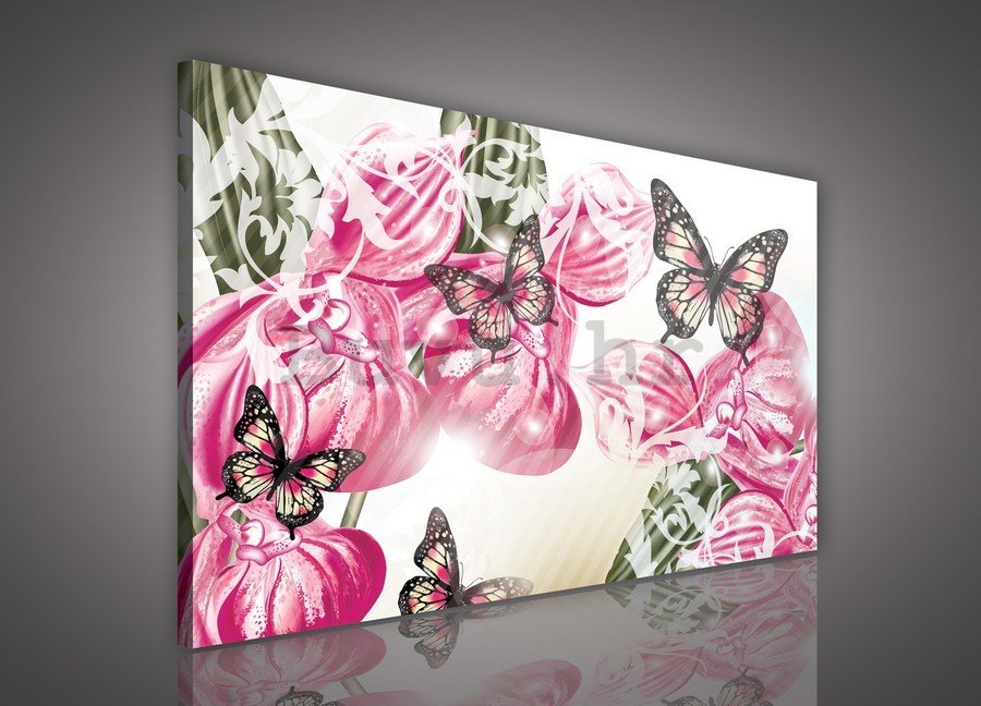 Slika na platnu: Apstraktno cvijeće i leptiri (2) - 75x100 cm