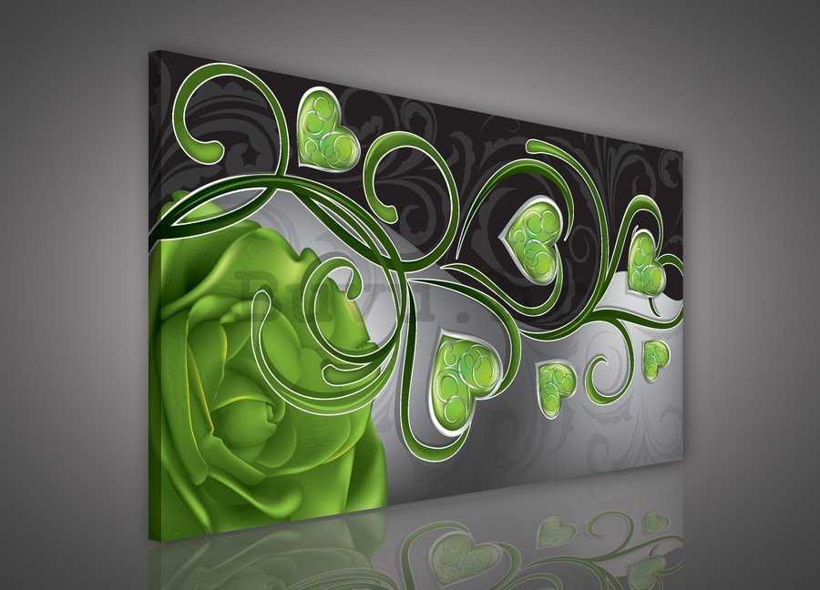 Slika na platnu: Srdašca i ruže (zelena) - 75x100 cm