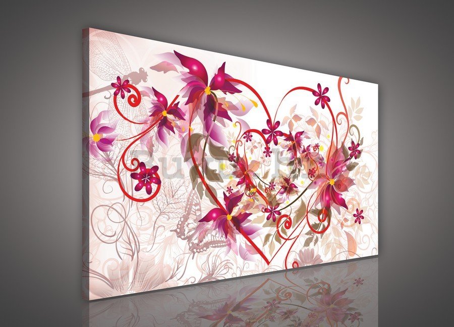 Slika na platnu: Srce i apstraktno cvijeće - 75x100 cm