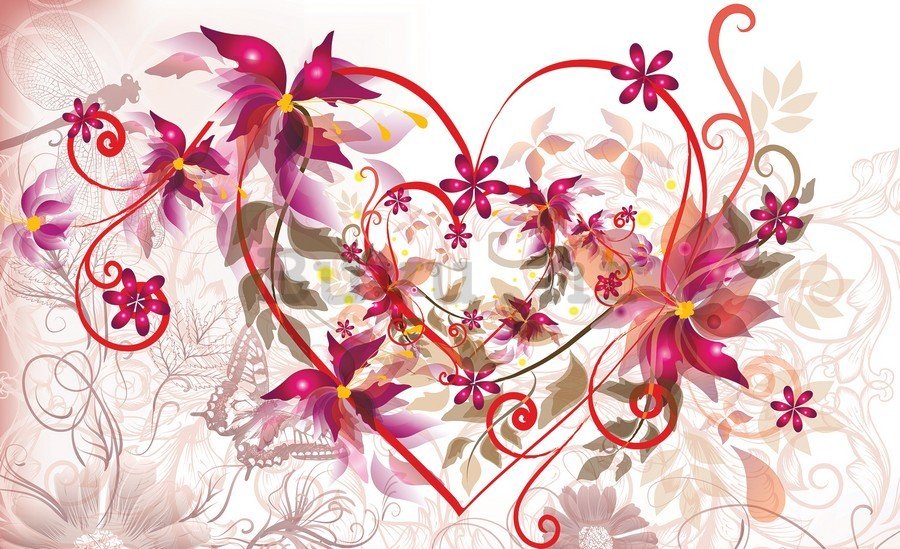 Slika na platnu: Srce i apstraktno cvijeće - 75x100 cm