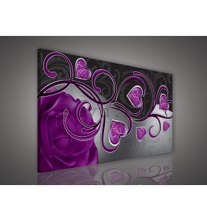 Slika na platnu: Srdašca i ruže (ljubičasti) - 75x100 cm
