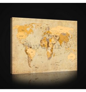 Slika na platnu: Karta svijeta (Vintage) - 75x100 cm