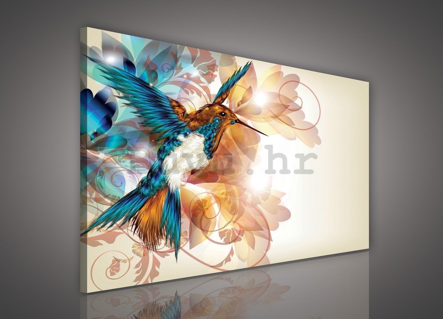 Slika na platnu: Apstraktno cvijeće i kolibrić - 75x100 cm