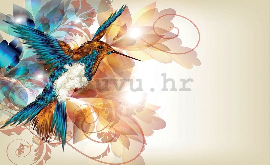 Slika na platnu: Apstraktno cvijeće i kolibrić - 75x100 cm
