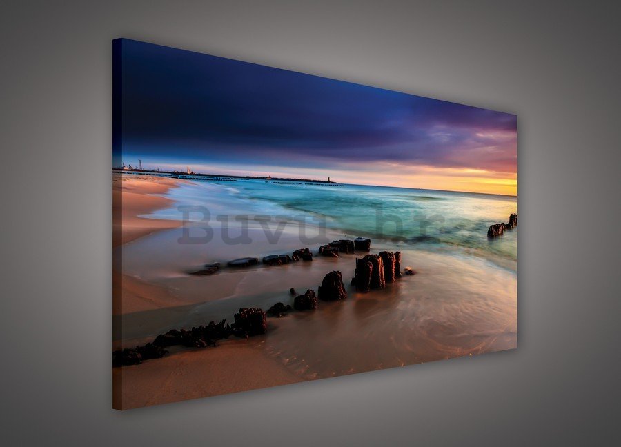 Slika na platnu: Šareni zalazak sunca na plaži - 75x100 cm