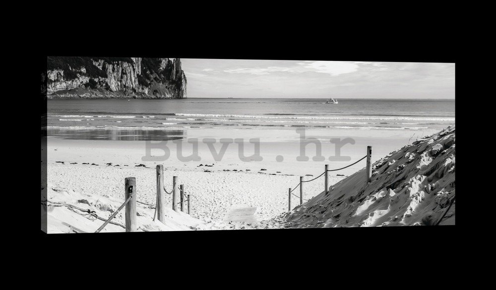 Slika na platnu: Pješčana plaža (crno-bijela) - 145x45 cm