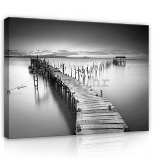 Slika na platnu: Drvena pristanište (crno-bijelo) - 75x100 cm