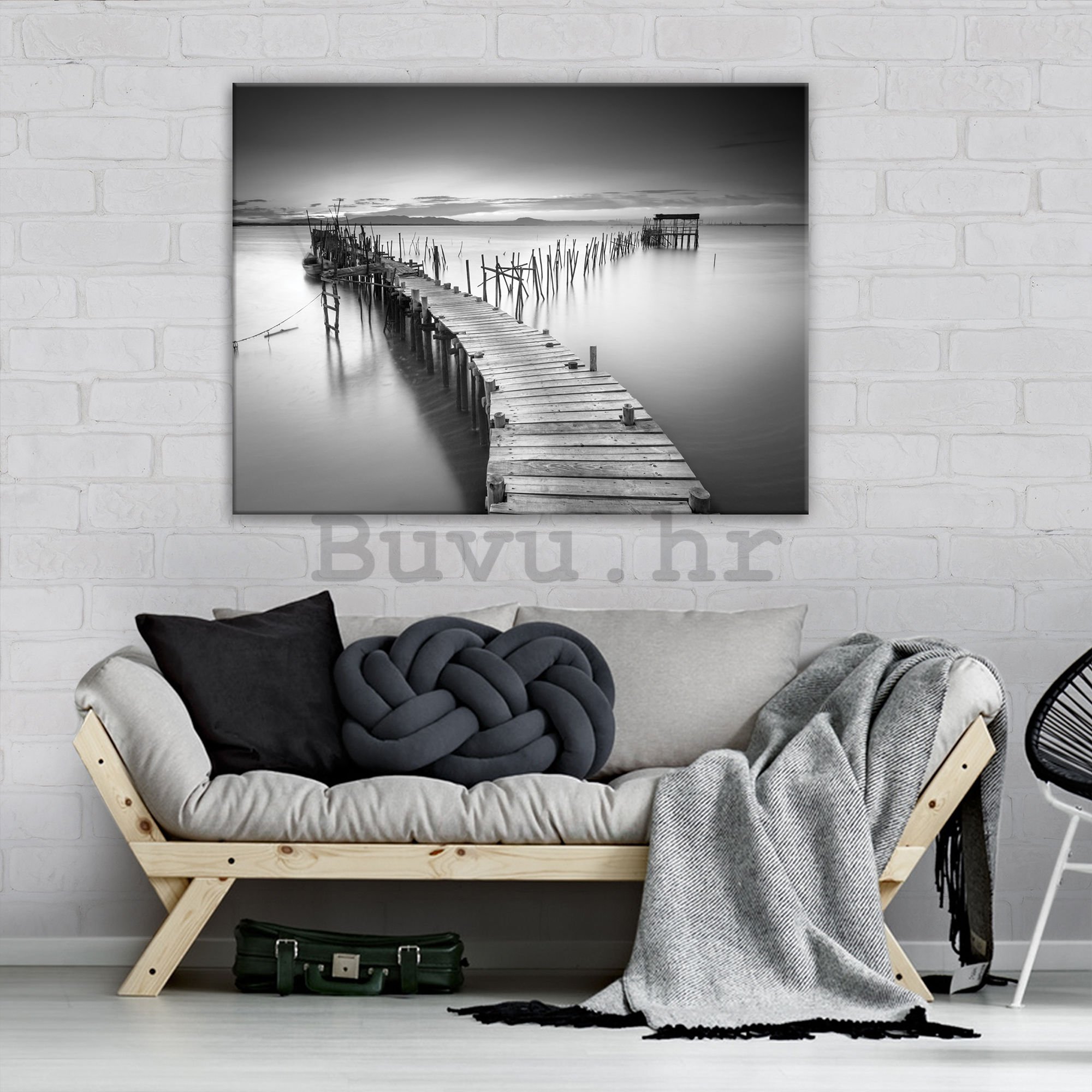 Slika na platnu: Drvena pristanište (crno-bijelo) - 75x100 cm