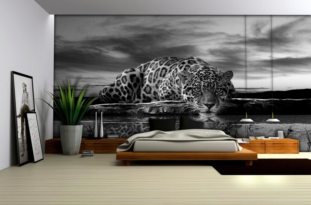 Foto tapeta Vlies: Jaguar (crno-bijeli) - 254x368 cm