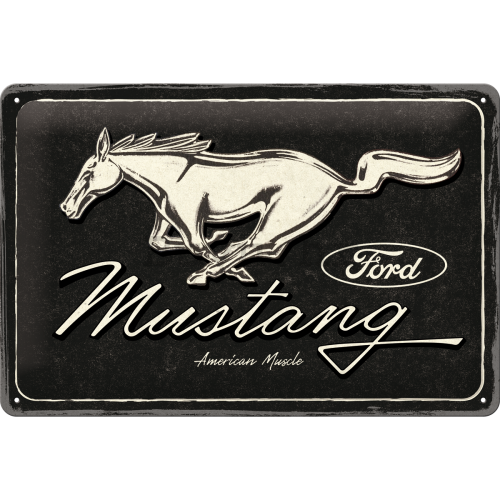 Metalna tabla: Ford Mustang (Horse Logo Black) - 30x20 cm