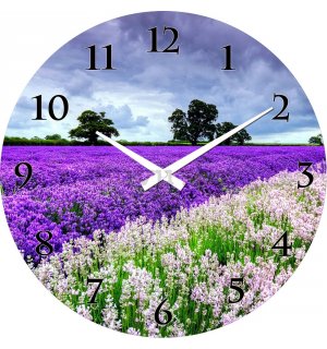 Zidni stakleni sat: polja lavande - 38 cm