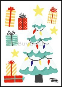 Božićna naljepnica za staklo - Santa i stablo