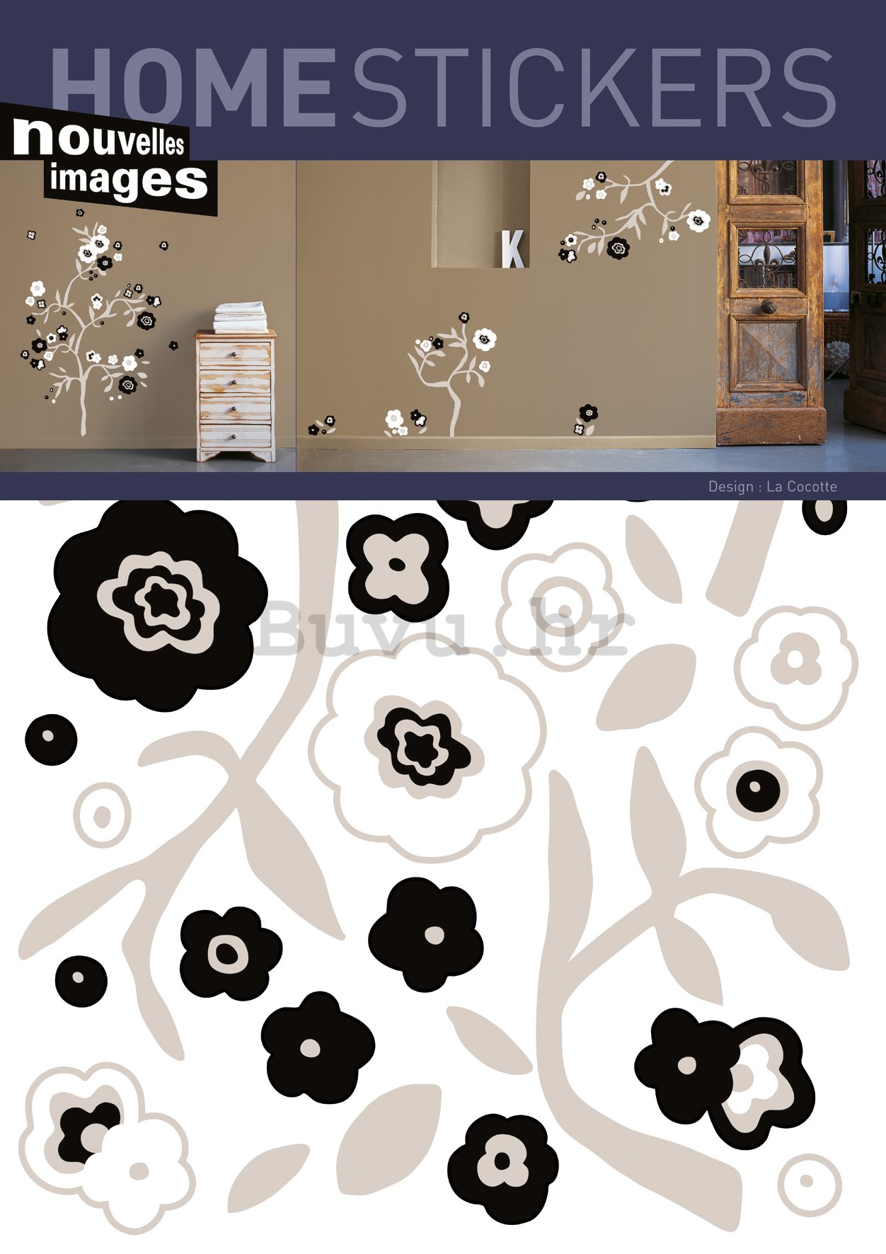 Naljepnica za zid - Crno-bijelo cvijeće