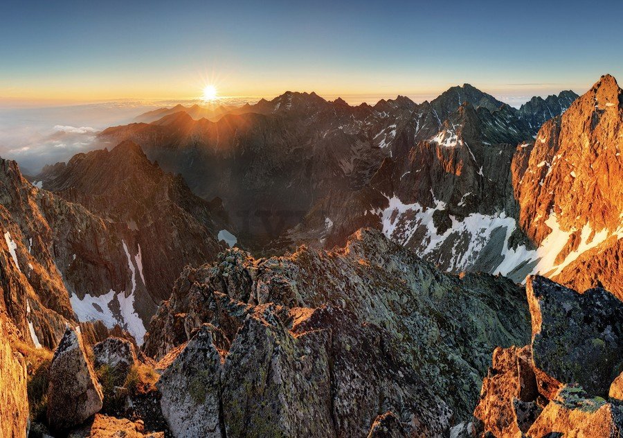 Vlies foto tapeta: Zalazak sunca u planinama - 104x70,5cm