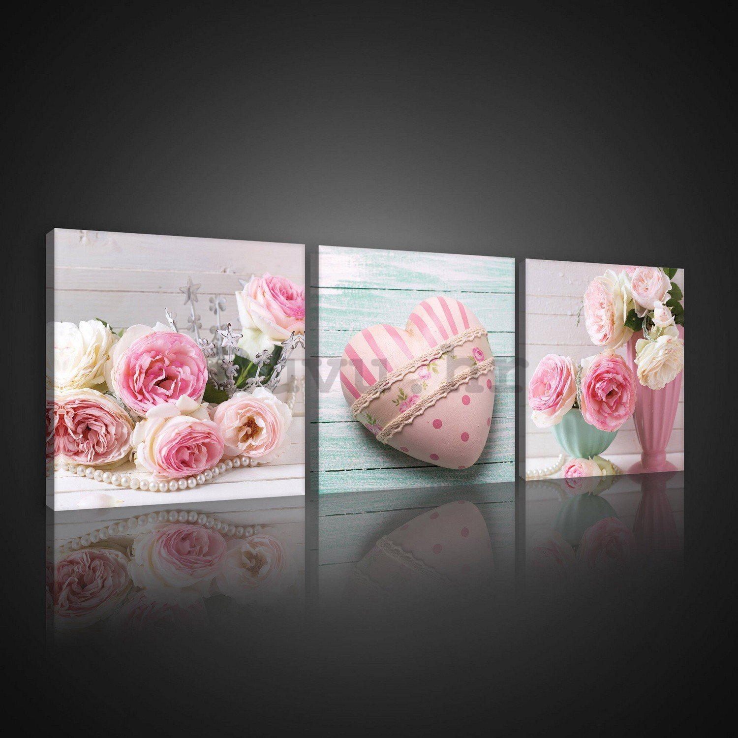 Slika na platnu: Ruže i Srce - set 3kom 25x25cm