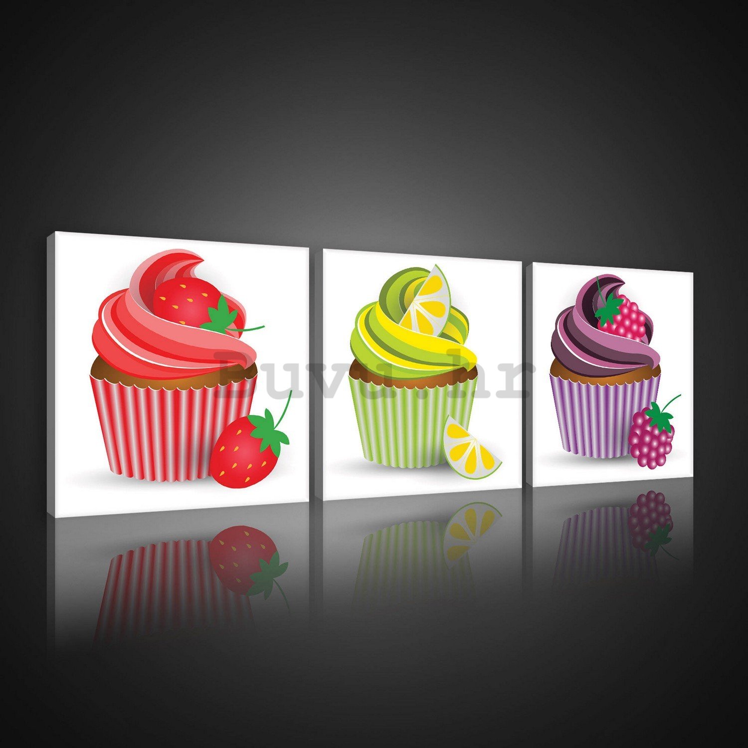 Slika na platnu: Cupcakes - set 3kom 25x25cm
