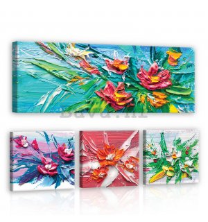 Slika na platnu: Oslikano cvijeće - set 1kom 80x30 cm i 3kom 25,8x24,8 cm
