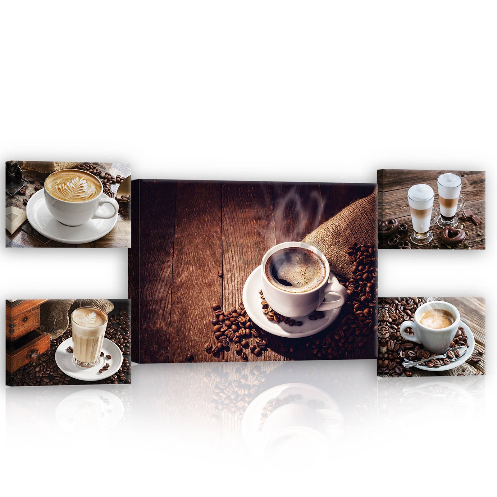 Slika na platnu: Coffee break - set 1kom 70x50 cm i 4kom 32,4x22,8 cm