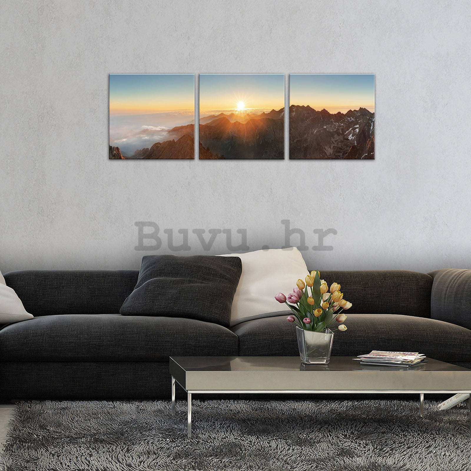 Slika na platnu: Zalazak sunca u planinama - set 3kom 25x25cm