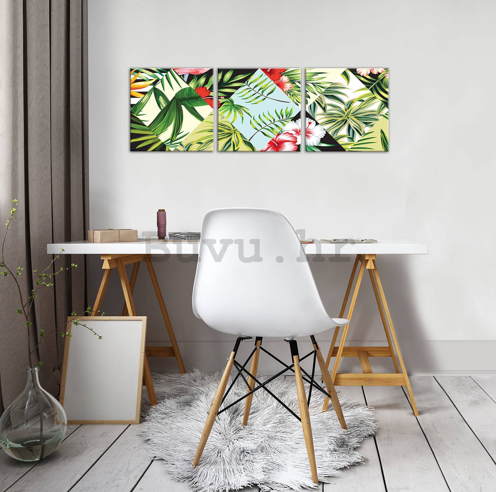 Slika na platnu: Oslikana tropska flora (1) - set 3kom 25x25cm