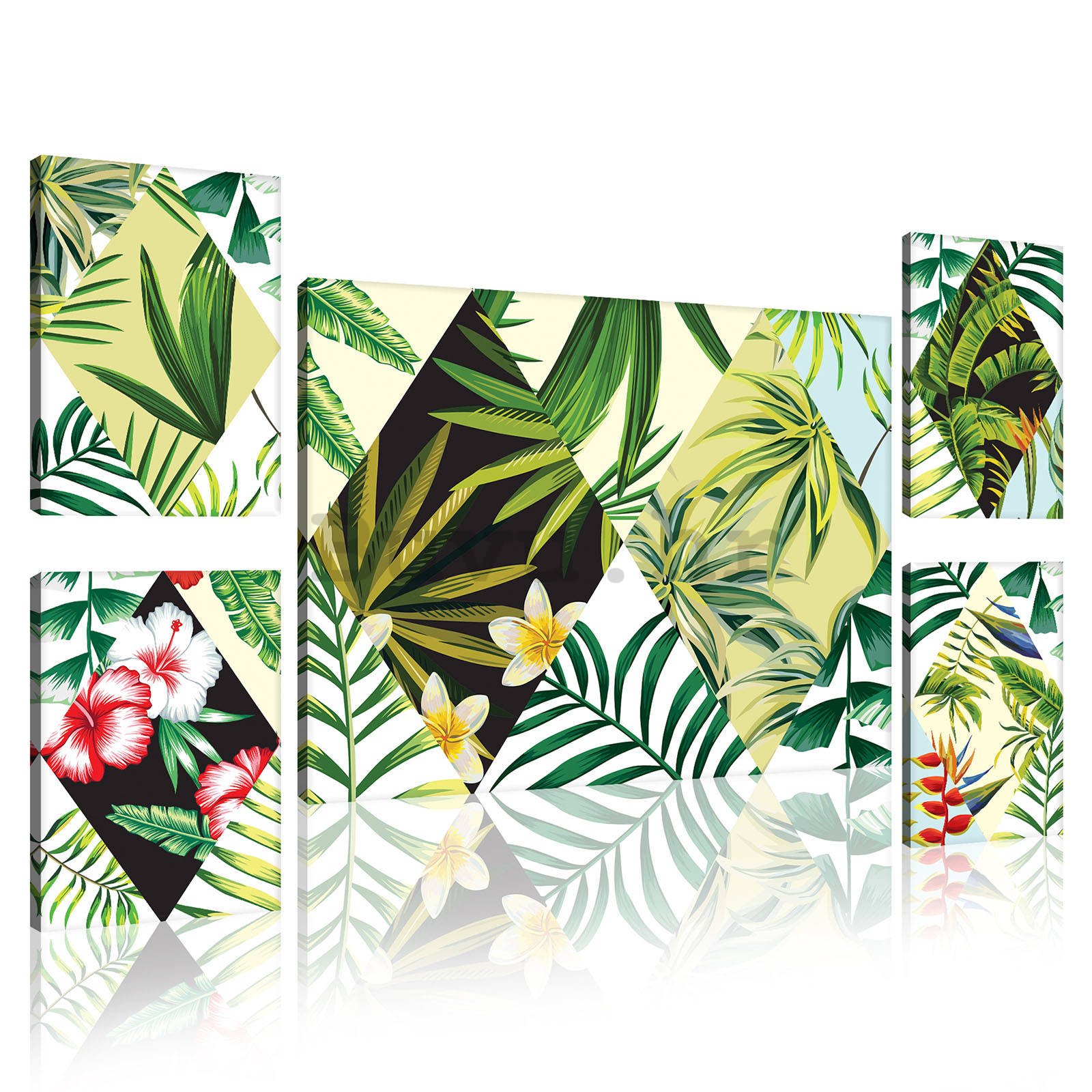 Slika na platnu: Oslikana tropska flora (3) - set 1kom 70x50 cm i 4kom 32,4x22,8 cm