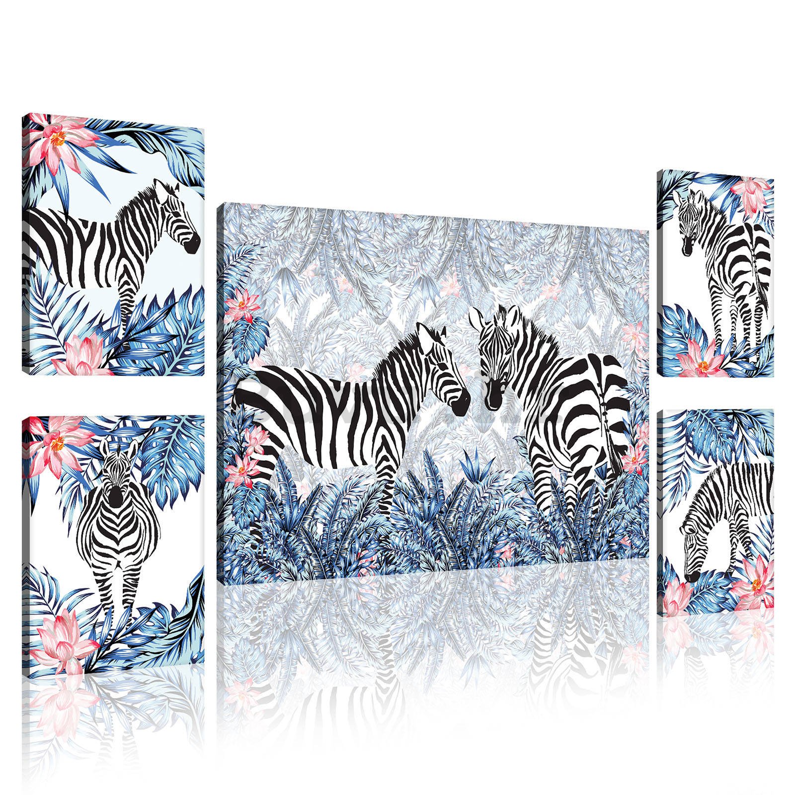 Slika na platnu: Oslikane zebre (1) - set 1kom 70x50 cm i 4kom 32,4x22,8 cm