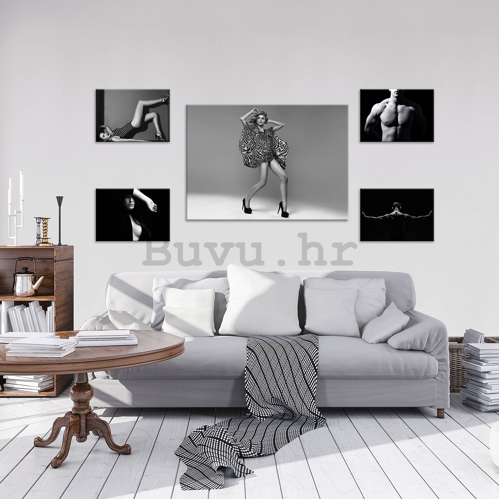 Slika na platnu: Crno-bijele poze (1) - set 1kom 70x50 cm i 4kom 32,4x22,8 cm