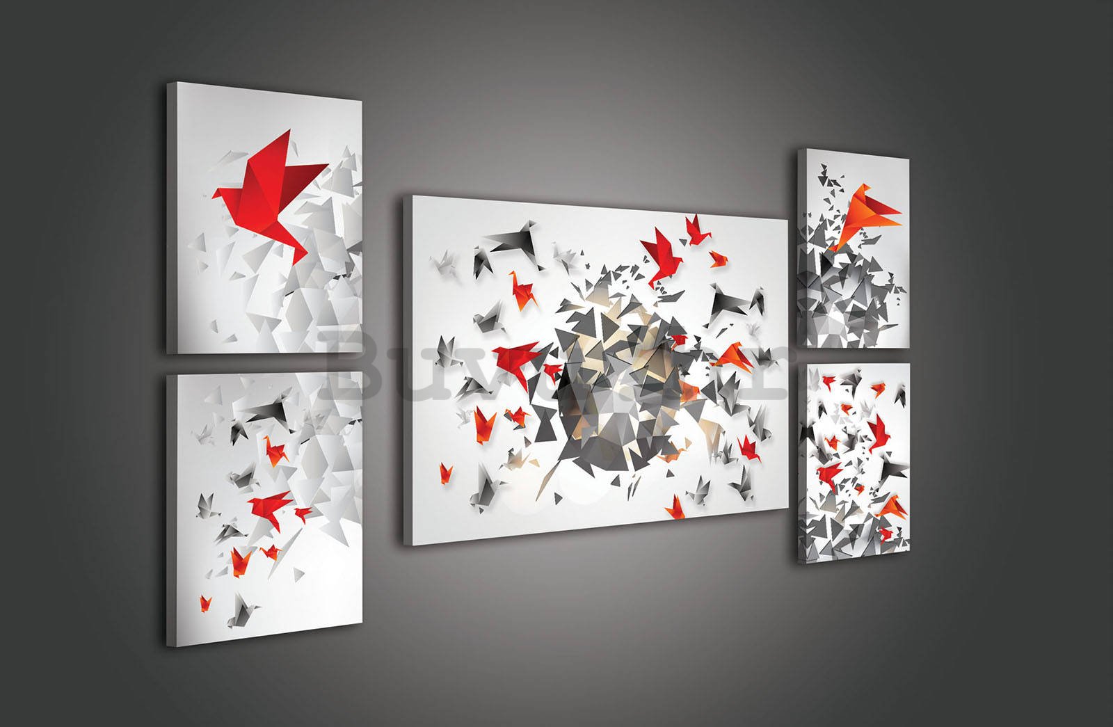 Slika na platnu: Origami (1) - set 1kom 70x50 cm i 4kom 32,4x22,8 cm