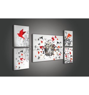 Slika na platnu: Origami (1) - set 1kom 70x50 cm i 4kom 32,4x22,8 cm