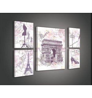 Slika na platnu: Znamenitosti Pariza (2) - set 1kom 50x70 cm i 4kom 32,4x22,8 cm