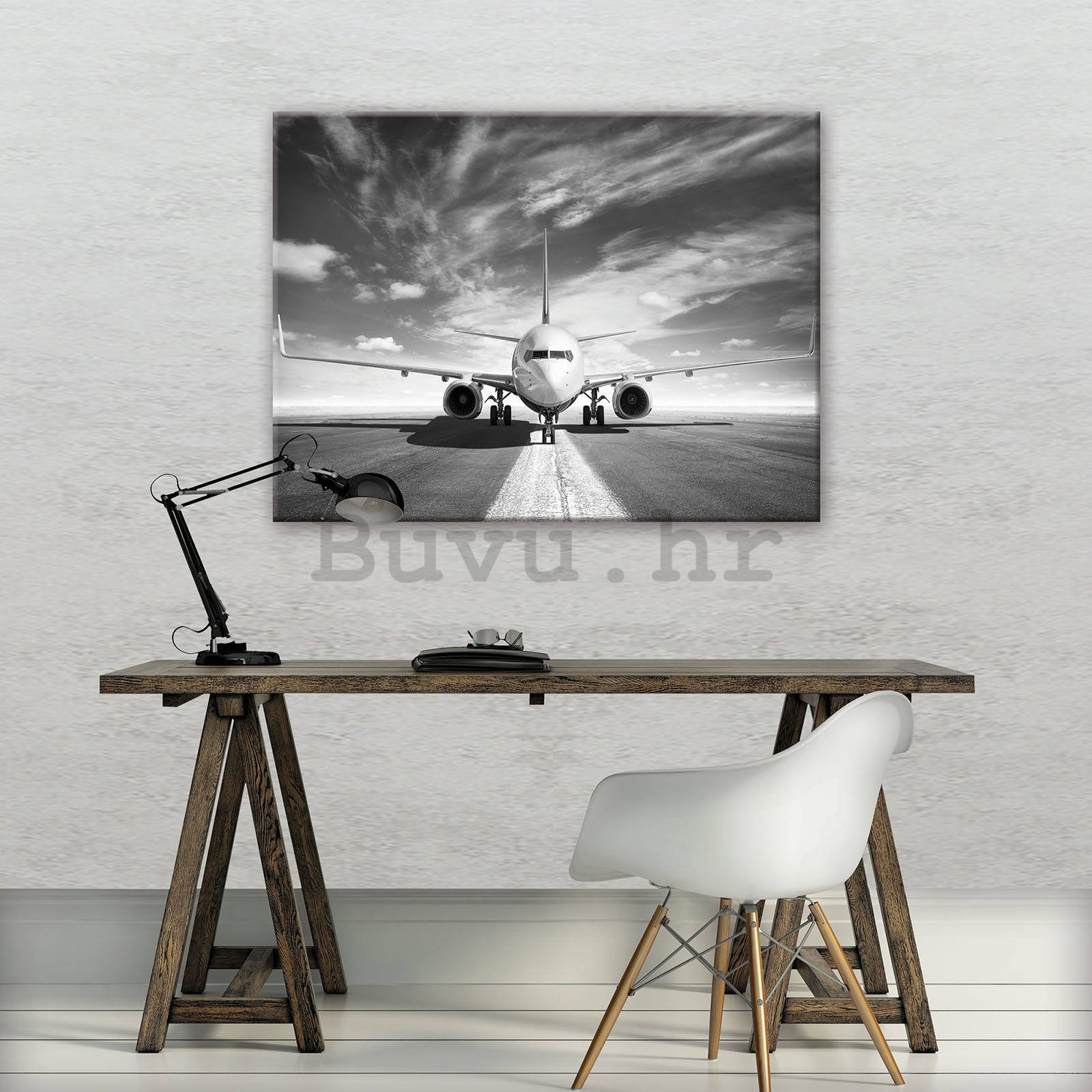 Slika na platnu: Mlazni zrakoplov (crno-bijeli) - 80x60 cm