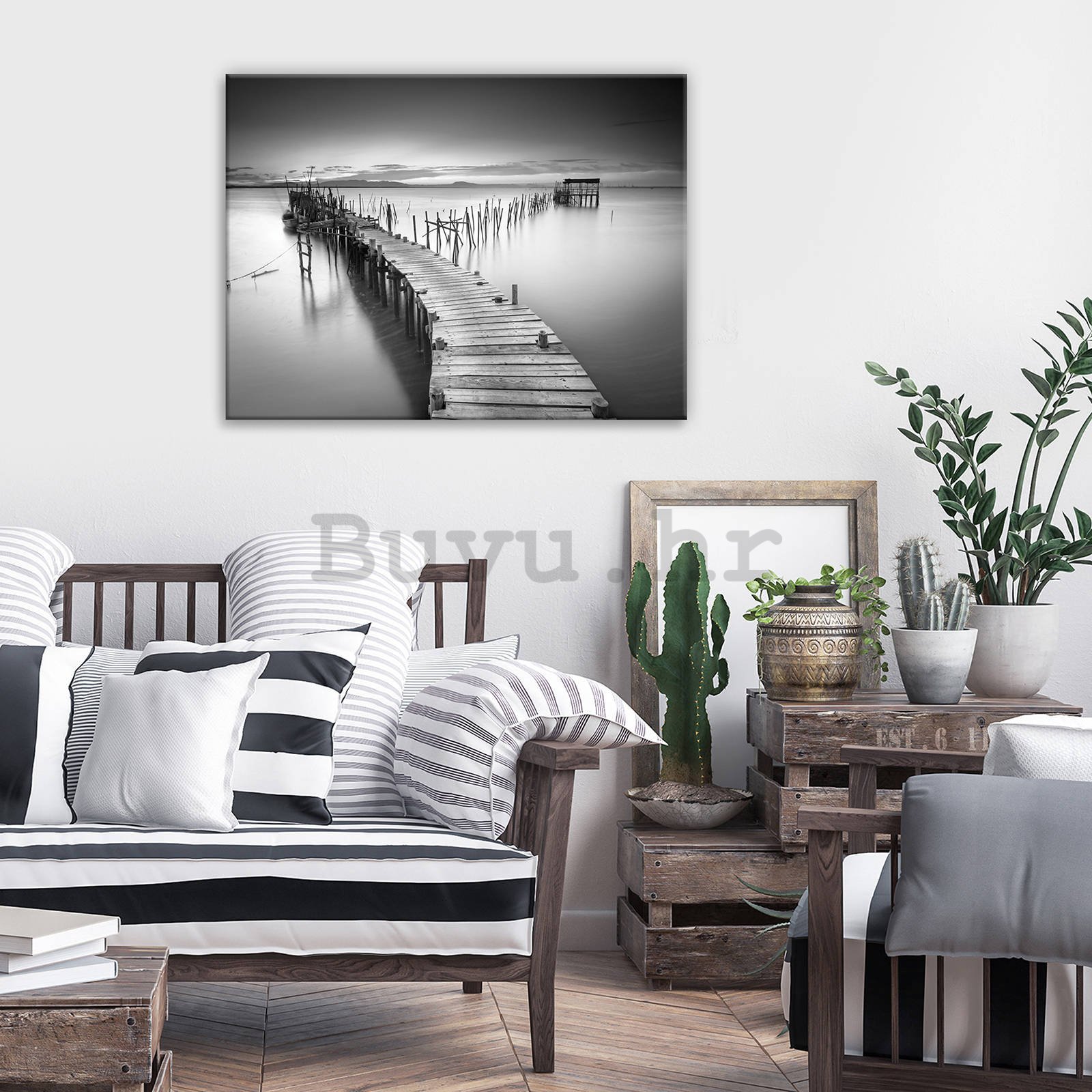Slika na platnu: Drvena pristanište (crno-bijelo) - 80x60 cm