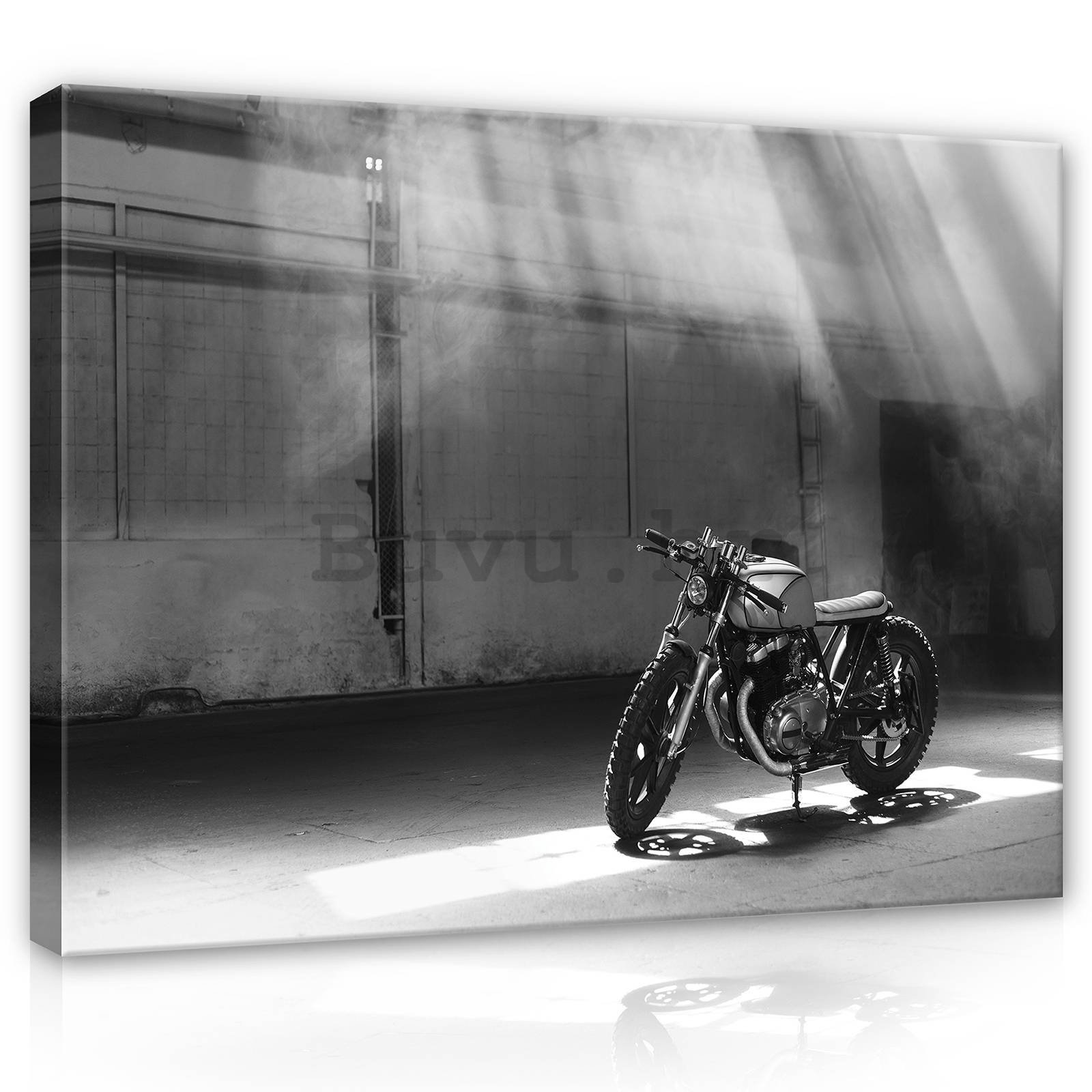 Slika na platnu: Parkirani motocikl (crno-bijeli) - 80x60 cm