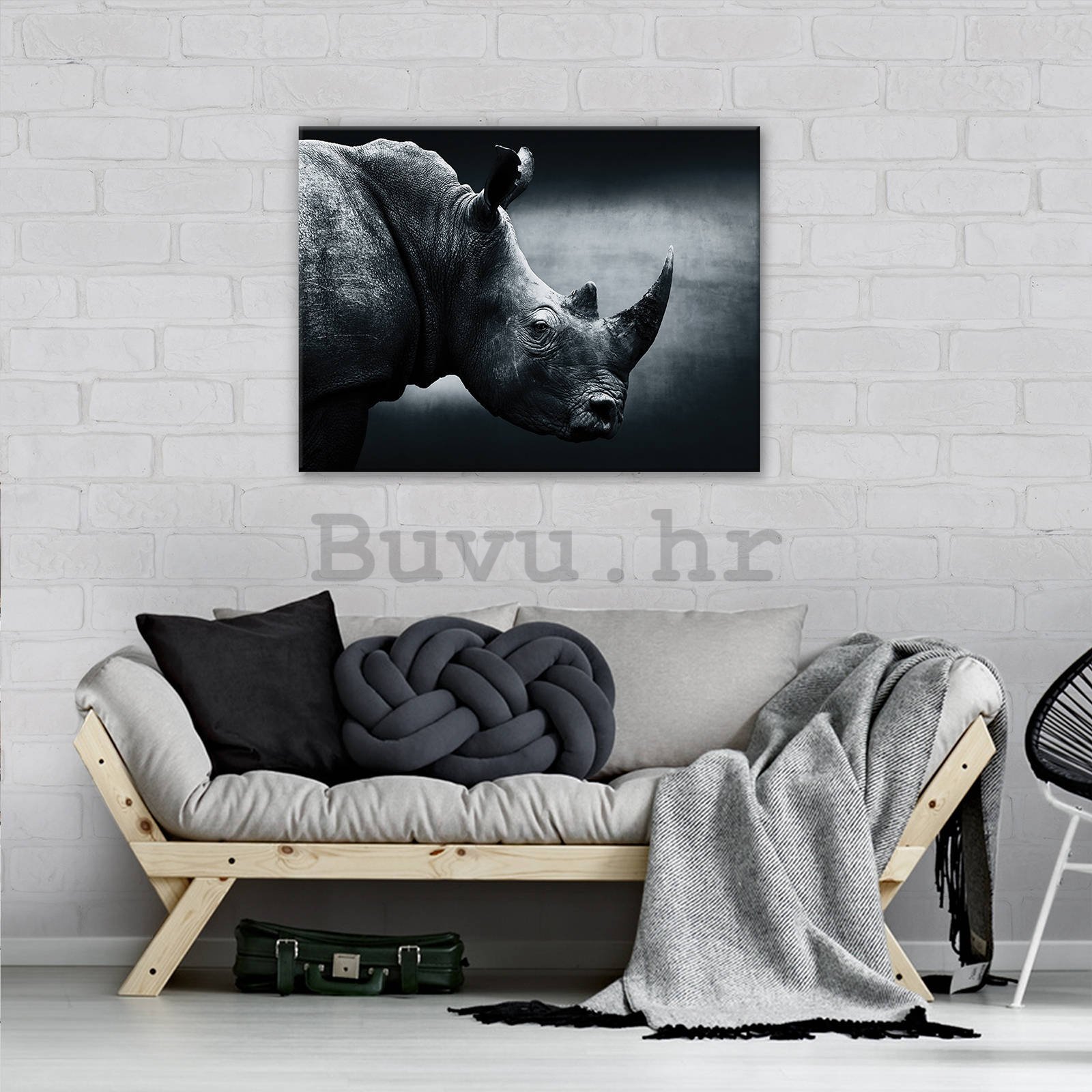 Slika na platnu: Nosorog (crno-bijeli) - 80x60 cm