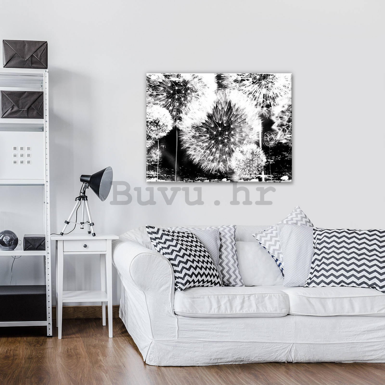 Slika na platnu: Maslačci (crno-bijeli) - 80x60 cm