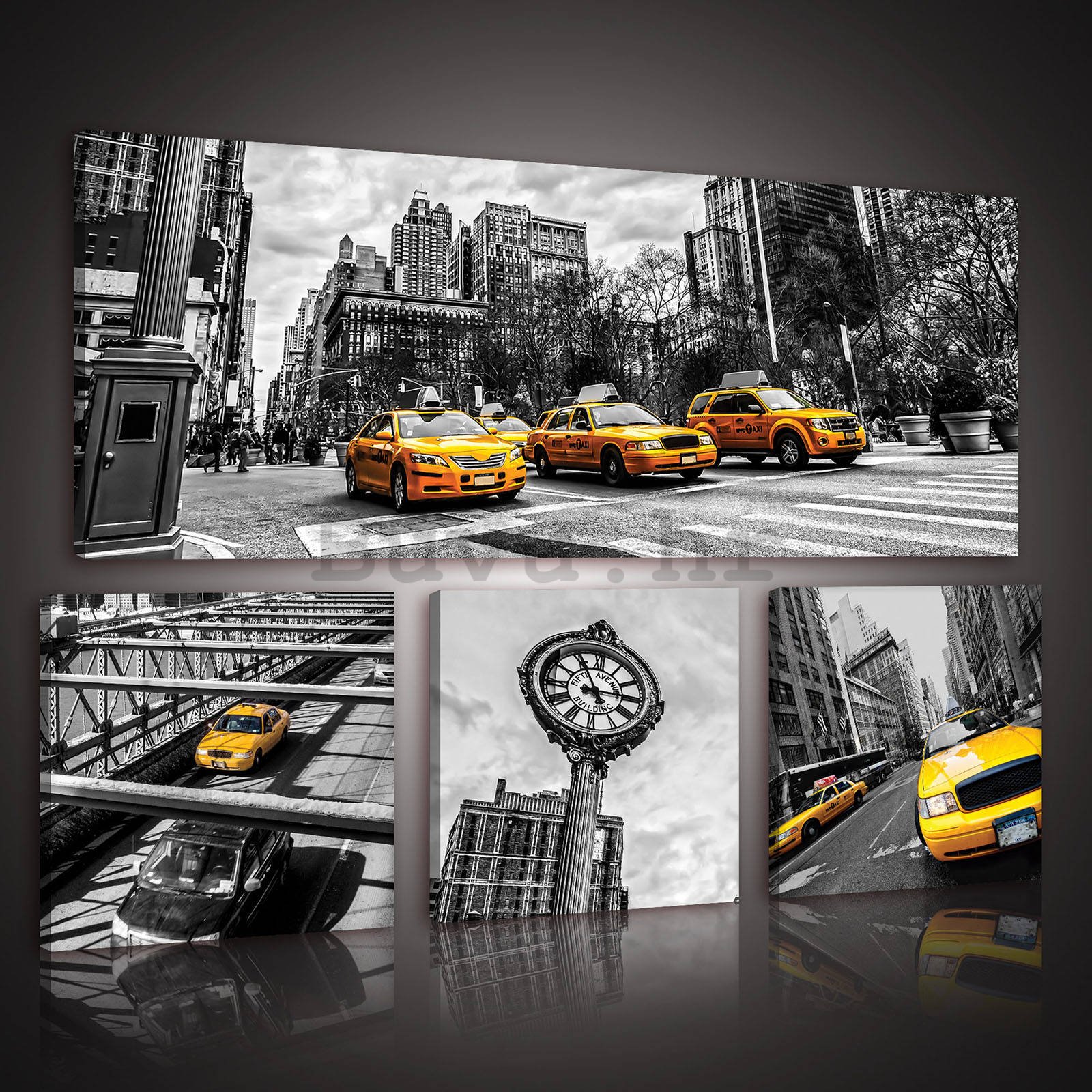 Slika na platnu: New York Taxi (1) - set 1kom 80x30 cm i 3kom 25,8x24,8 cm