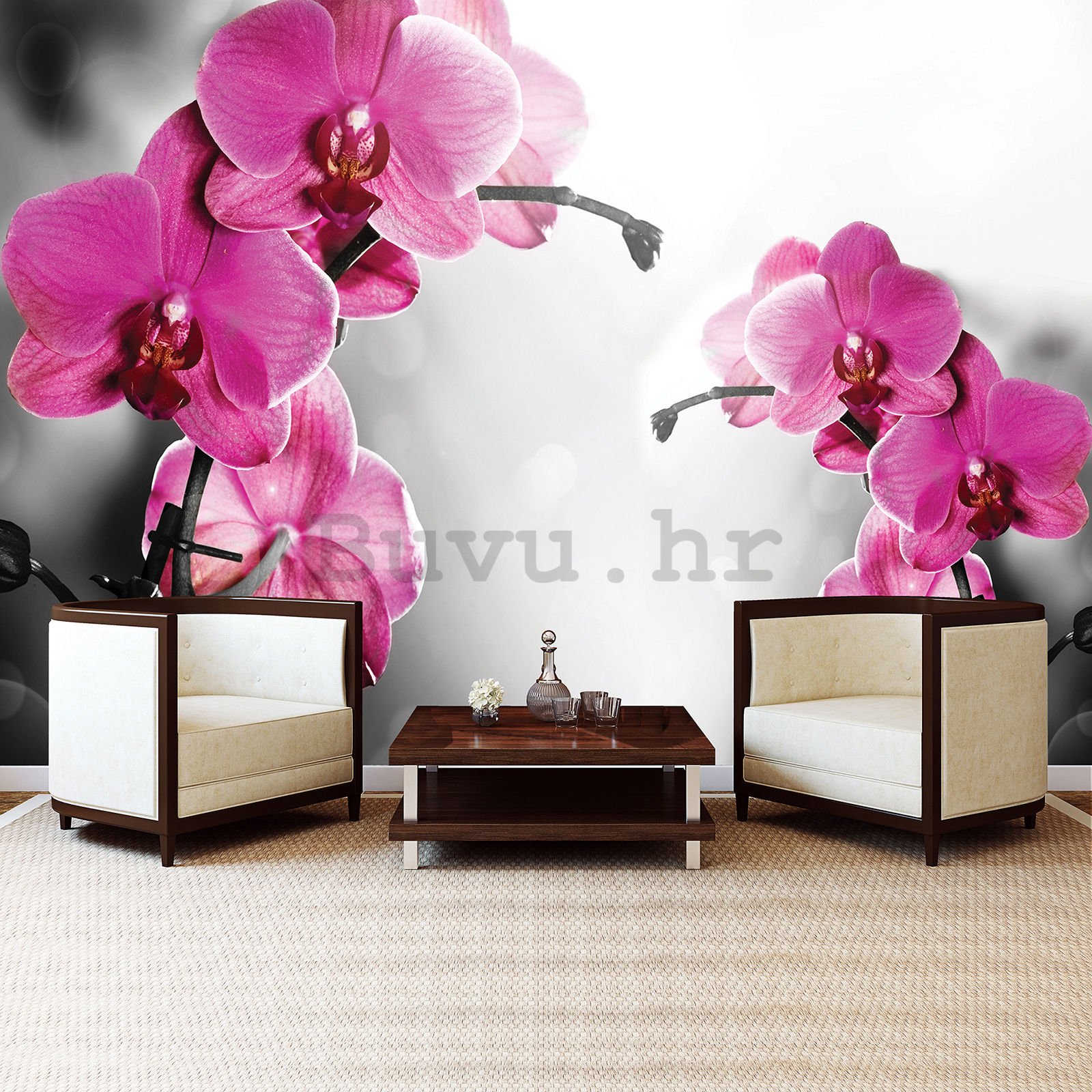 Vlies foto tapeta: Orhideja na sivoj pozadini - 152,5x104 cm