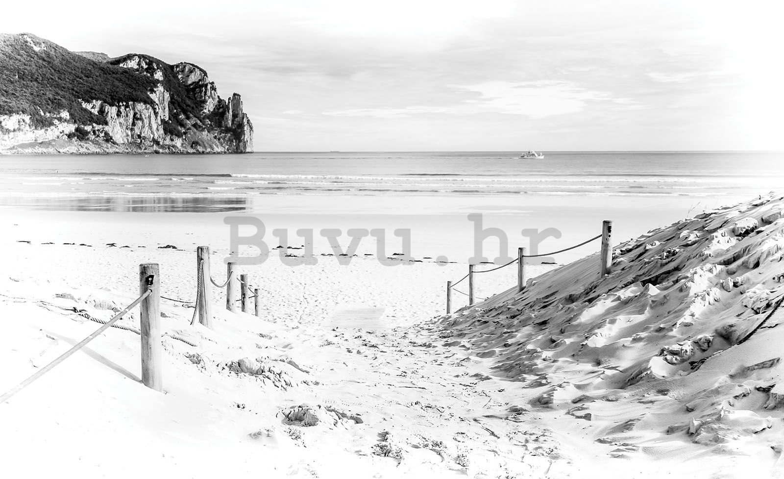 Vlies foto tapeta: Pješčana plaža (crno-bijela) - 208x146 cm