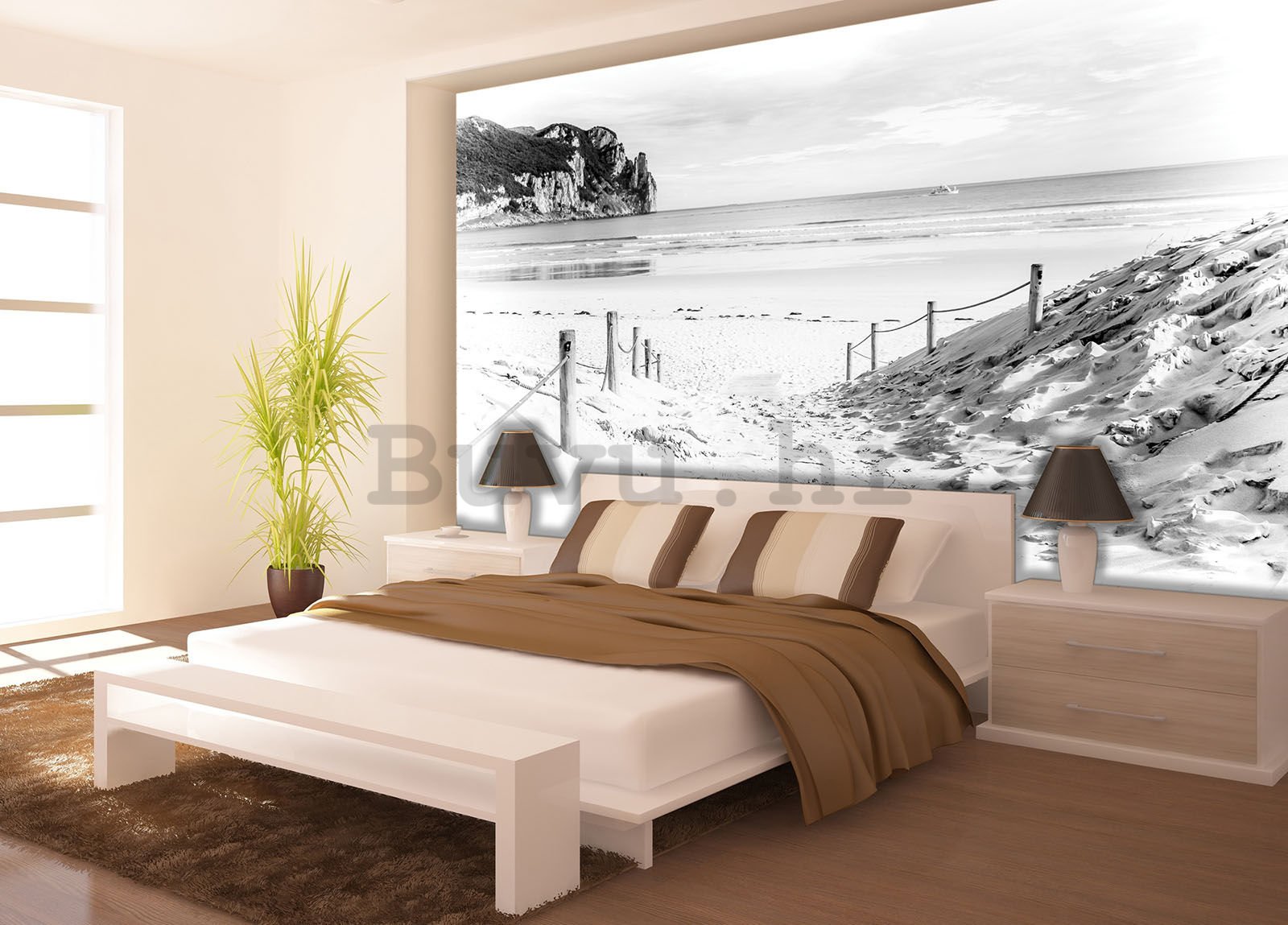 Vlies foto tapeta: Pješčana plaža (crno-bijela) - 208x146 cm