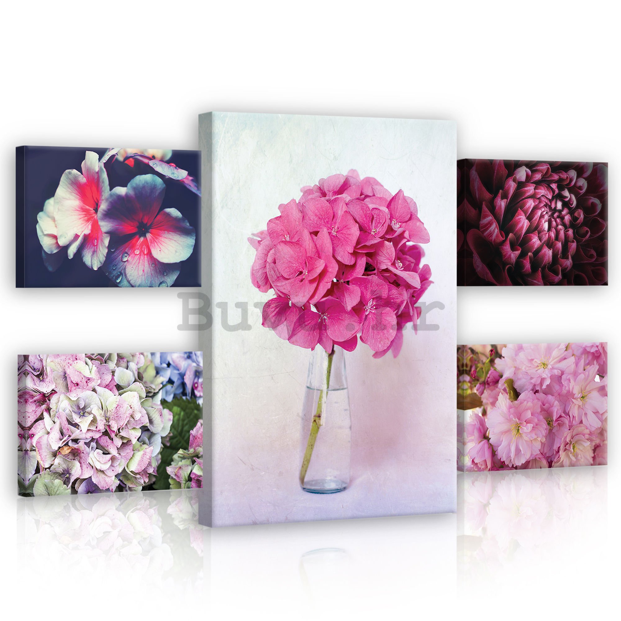 Slika na platnu: Ružičasti cvjetovi - set 1kom 70x50 cm i 4kom 32,4x22,8 cm