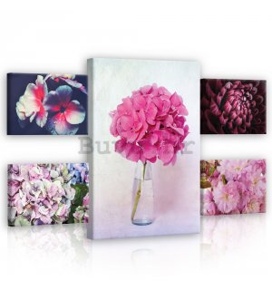 Slika na platnu: Ružičasti cvjetovi - set 1kom 70x50 cm i 4kom 32,4x22,8 cm