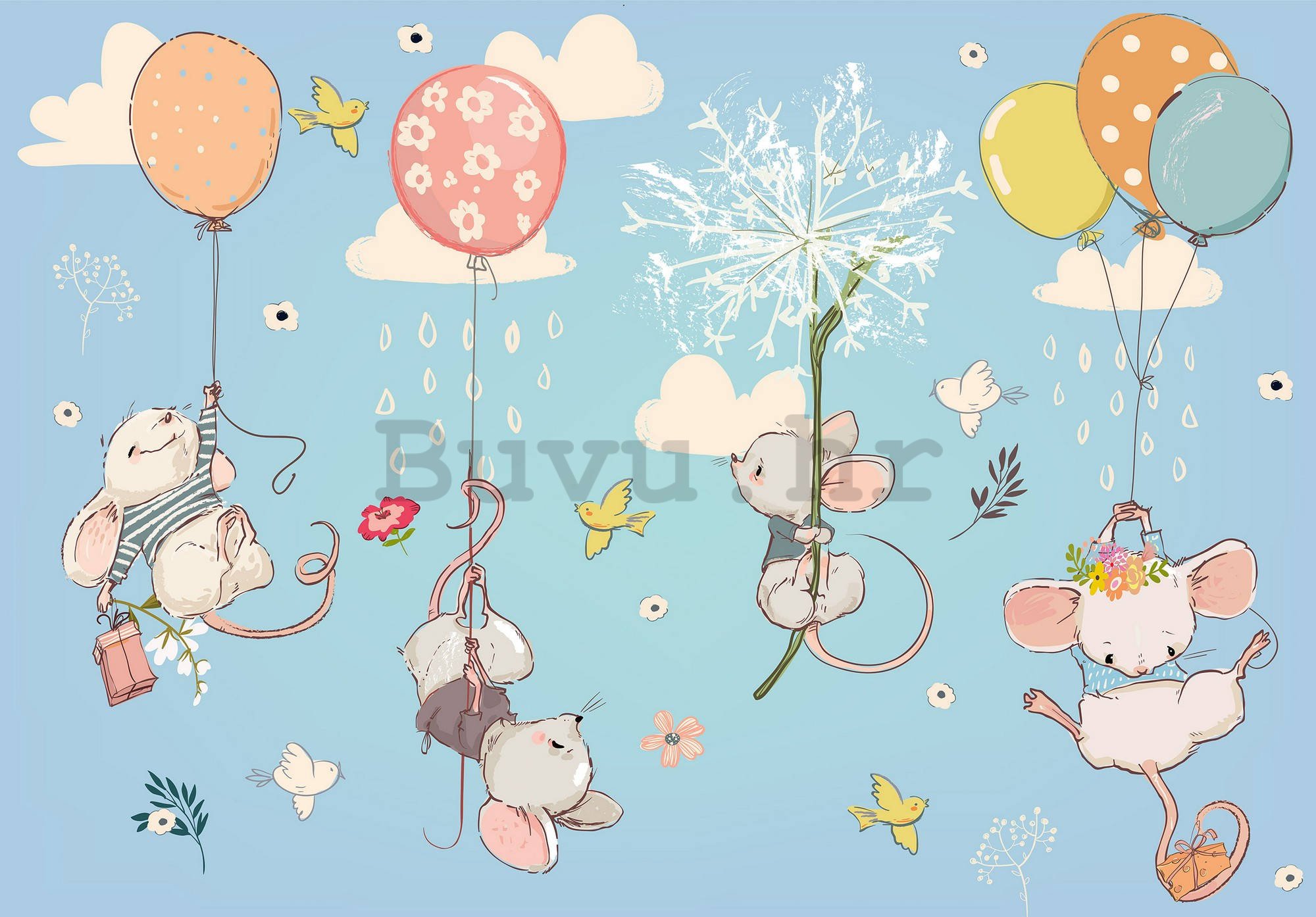 Vlies foto tapeta: Mali miševi u oblacima - 152,5x104 cm
