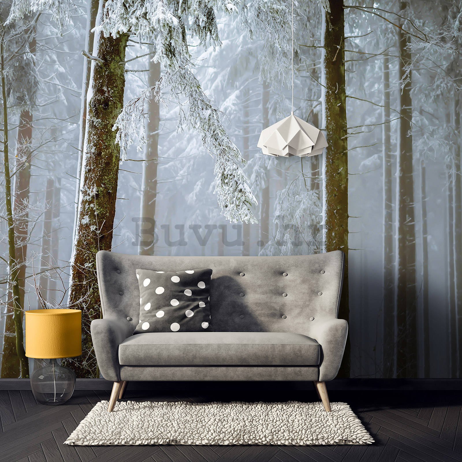 Vlies foto tapeta: Snijegom prekrivena četinarska šuma - 254x184 cm